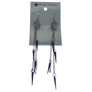 Silver Tone Chain Drop Earrings Punk Gothic Scene Fashion Ball Beads Spike Style